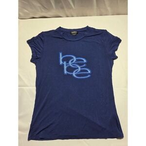 Bebe Womens Blue Embroidered Logo Short Sleeve TShirt Crew Top L Super Soft